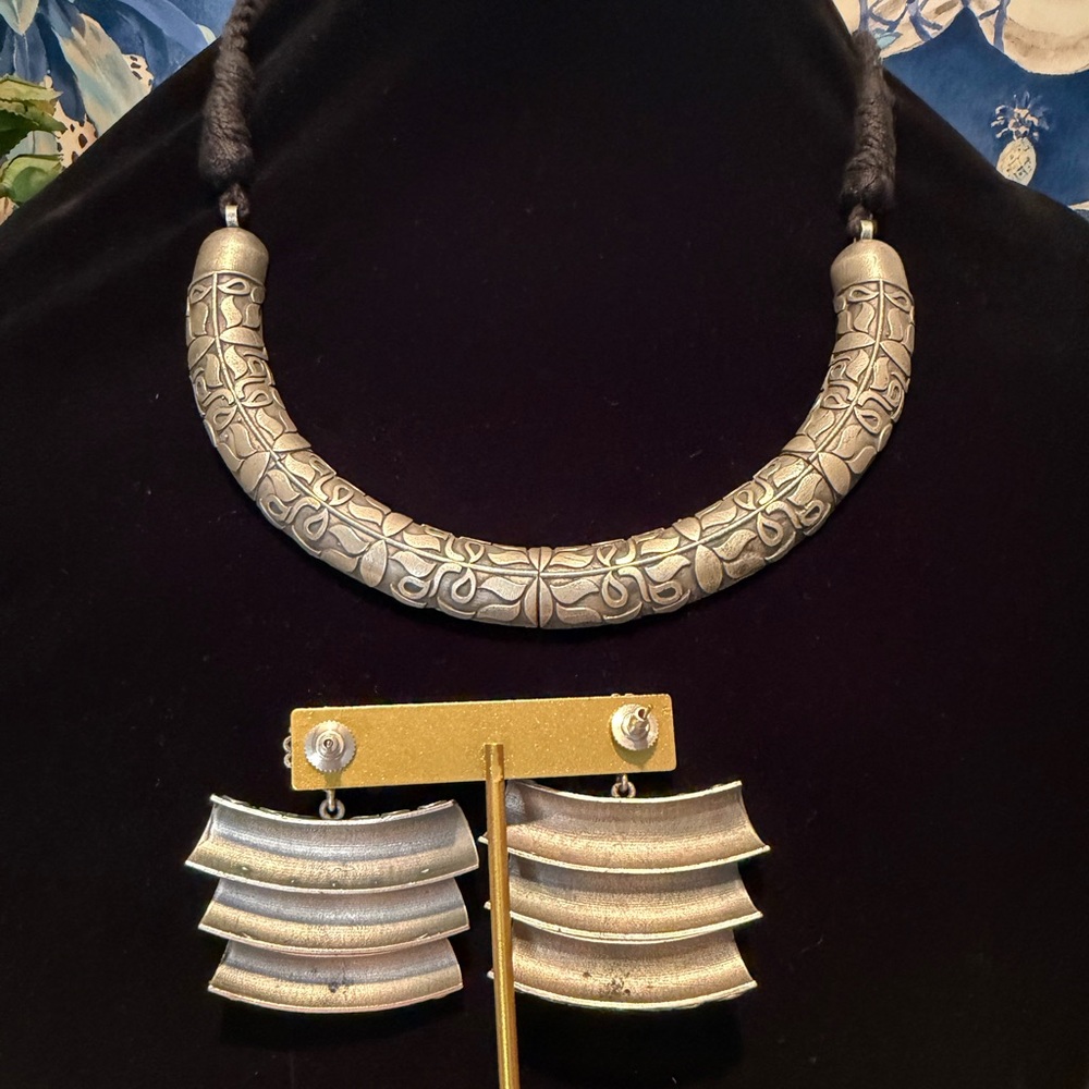 German Hasuli silver Indian Tribal Necklace and earrings - Picture 3 of 7